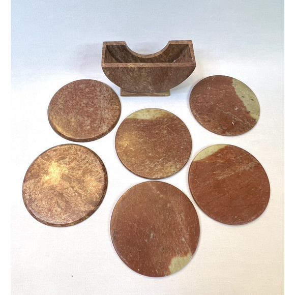 Royal Set of 6 Hand Carved Marble Bar Coaster with Hand-painted Elephant Design - Picture 6 of 7